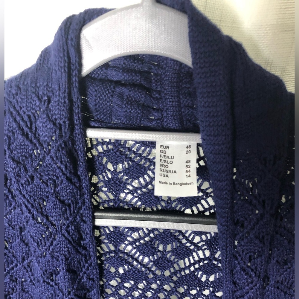 Navy Open-Knit Crochet Women's Sweater size 14 NWOT - Picture 6 of 11